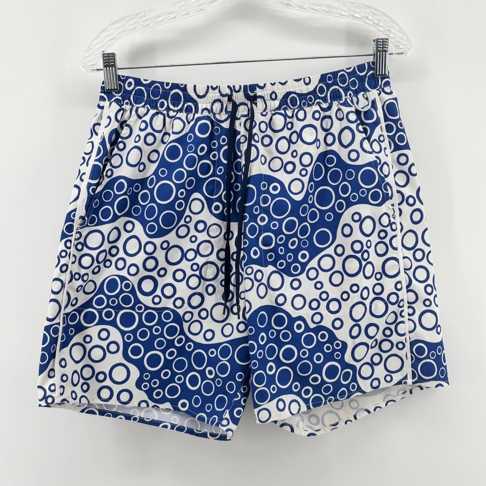Outdoor Voices Mens Blue White Bubble Print Swim‎ Trunks Mesh Liner Size M